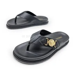 Versace Flip-flops Leather Black/Gold