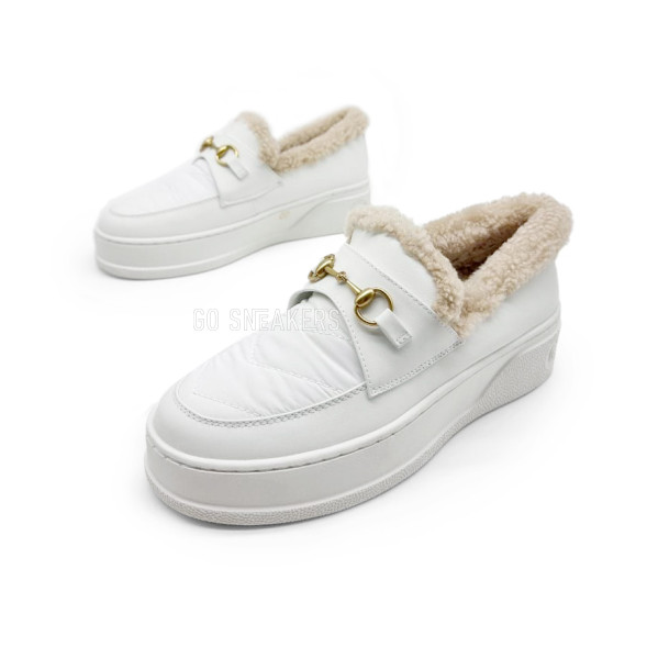 Женские зимние мокасины Gucci Moccasins Winter Leather White