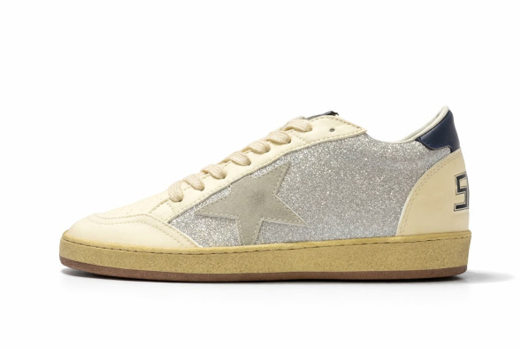 Женские кеды Golden Goose Ball Star Beige Silver Glitter
