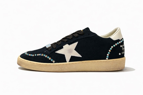 Женские кеды Golden Goose Ball Star With Silver Micro-Crystal Suede Black