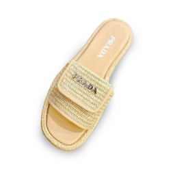 Prada Flip Flop Rafia Beige
