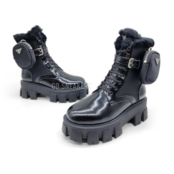 Унисекс кроссовки Prada Monolith Brushed Rois Leather and Nylon Boots Black