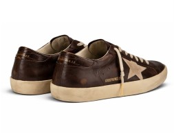 Golden Goose Super-Star Men’s Distressed Suede-Trimmed Leather Brown