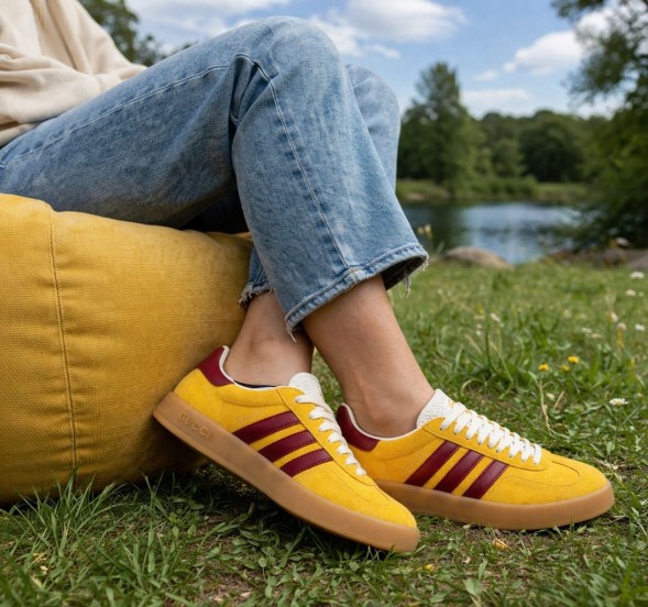 Женские кеды Gucci x Adidas Gazelle Suede Yellow