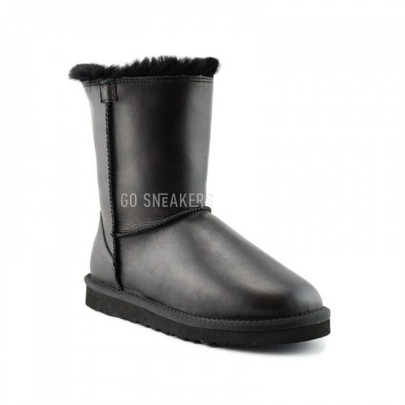 Женские короткие угги Short One Zip Black Leather 