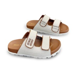 Miu Miu Flip-flops Textile Grey Brown