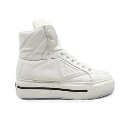 Prada Nylon And Leather High-Top Sneakers White