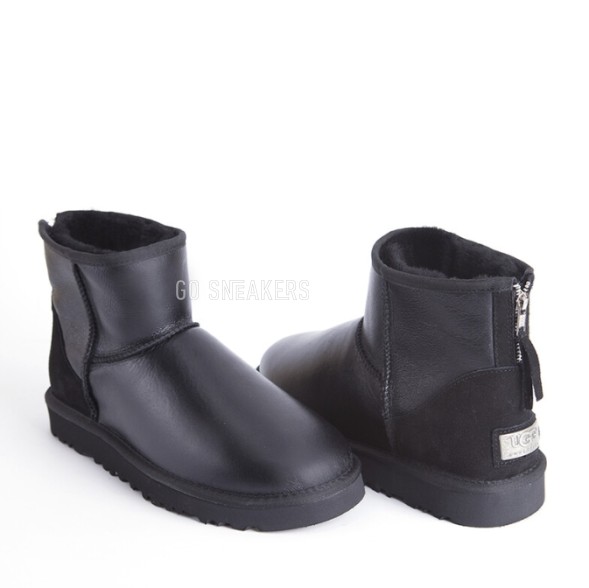 Женские мини угги на молнии Mini Zip Metallic Black