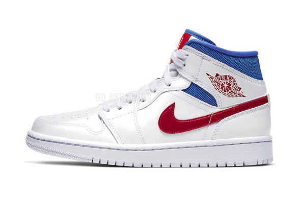 Унисекс кроссовки Nike Air Jordan 1 Mid White Red Royal